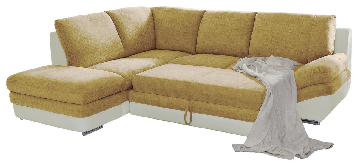 WOHNLANDSCHAFT in Creme, Dunkelgelb  - Chromfarben/Dunkelgelb, Modern, Textil/Metall (221/264cm) - MID.YOU