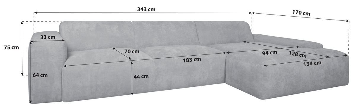 ECKSOFA HANNAH Rosa Cord  - Schwarz/Rosa, Design, Kunststoff/Textil (343/170cm) - MID.YOU
