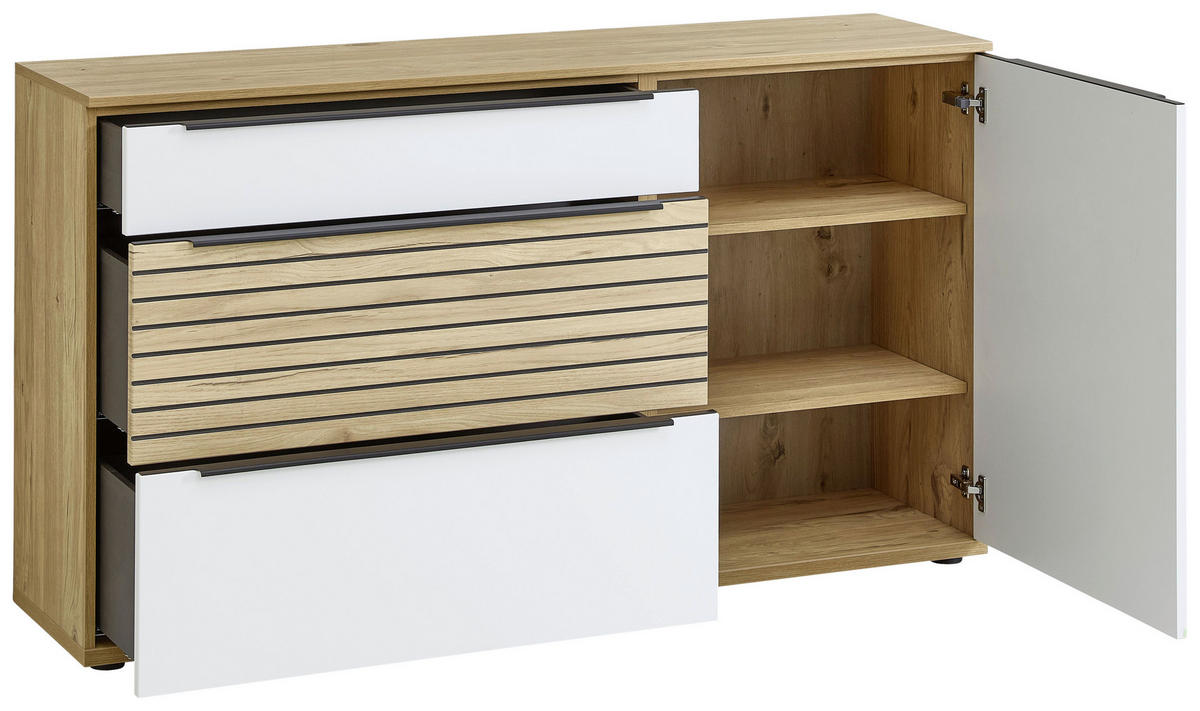 SIDEBOARD Weiß, Eichefarben  150/85/40 cm  - Eichefarben/Schwarz, KONVENTIONELL, Holzwerkstoff/Kunststoff (150/85/40cm) - Venda