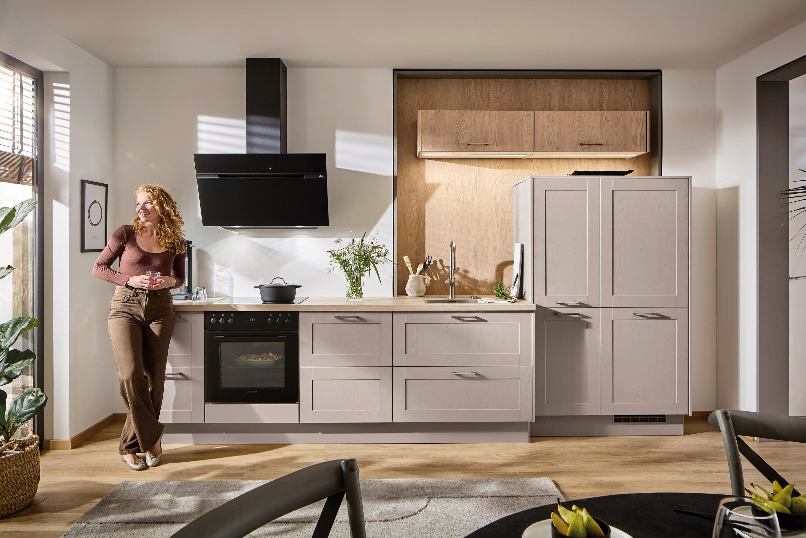 EINBAUKÜCHE   - Eichefarben/Grau, Design, Holzwerkstoff - Xora