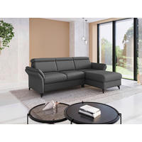 ECKSOFA GLENDALE E Dunkelgrau Flachgewebe Armteilverstellung, Kopfteilverstellung  - Dunkelgrau/Schwarz, KONVENTIONELL, Textil/Metall (253/166cm) - Sit & More