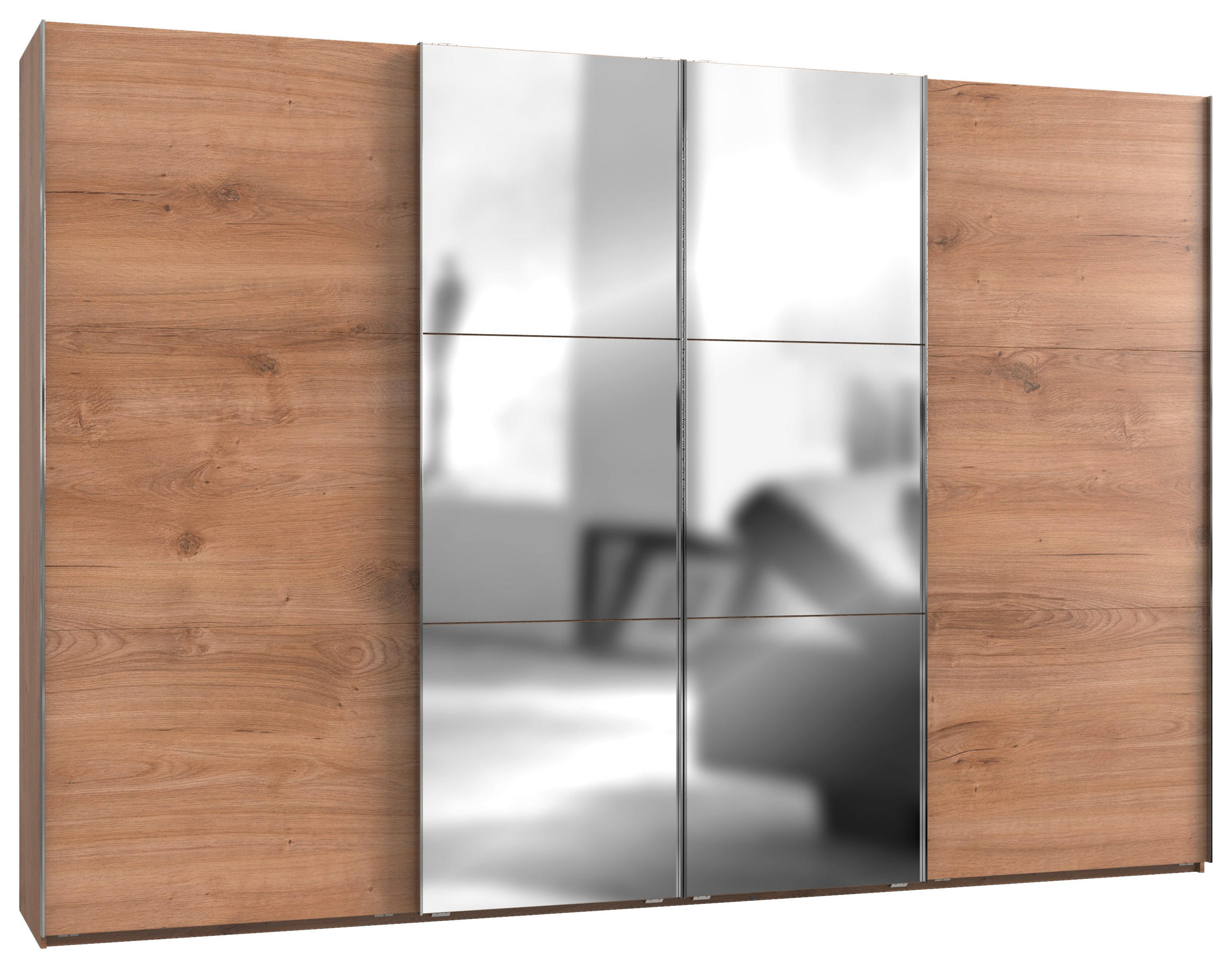 OMARA Z DRSNIMI VRATI, barve hrasta  - barve kroma/barve hrasta, Moderno, kovina/leseni material (350/236/65cm) - MID.YOU