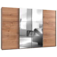 OMARA Z DRSNIMI VRATI, barve hrasta  - barve kroma/barve hrasta, Moderno, kovina/leseni material (350/236/65cm) - MID.YOU