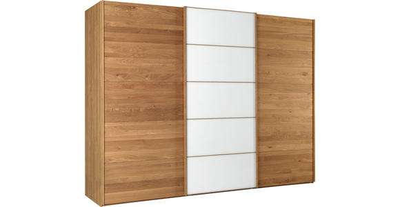 SCHWEBETÜRENSCHRANK  in Weiß, Eichefarben  - Eichefarben/Weiß, Natur, Glas/Holz (300/236/67cm) - Linea Natura