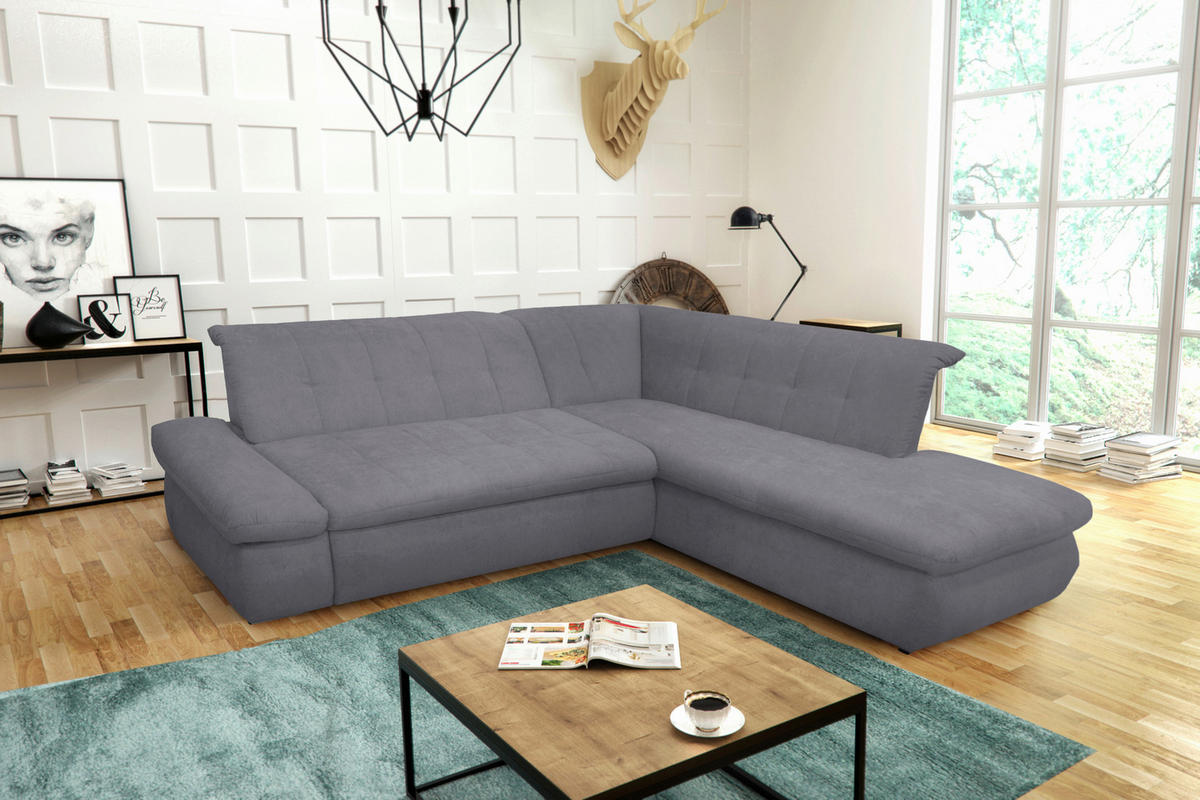 ECKSOFA Dunkelgrau Mikrofaser  - Chromfarben/Dunkelgrau, KONVENTIONELL, Textil/Metall (273/216cm) - MID.YOU