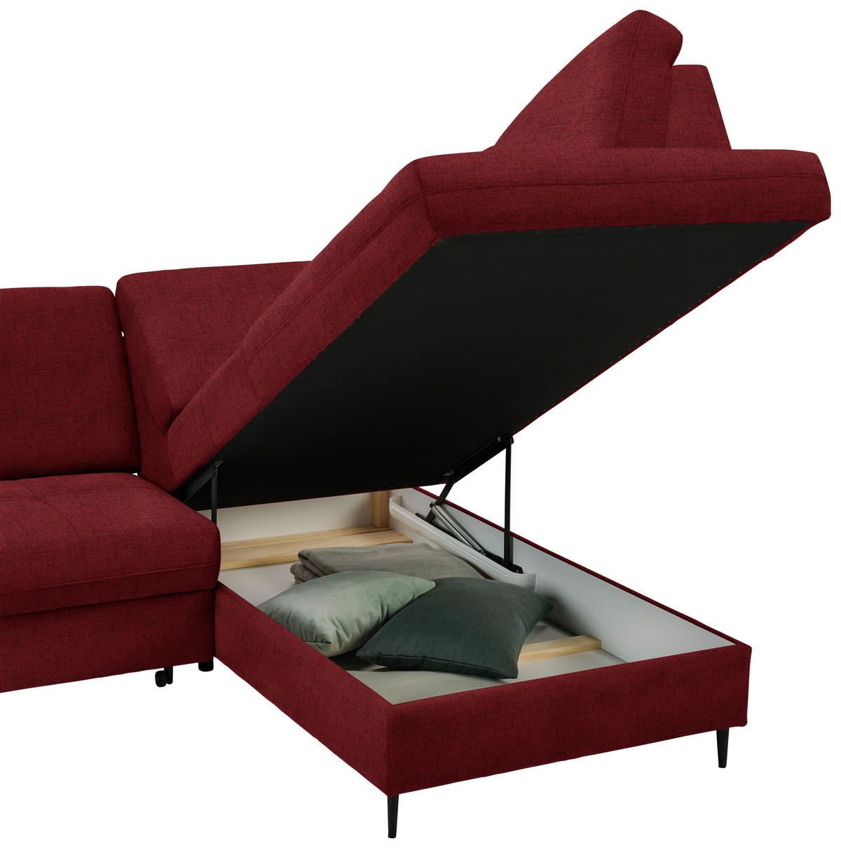 ECKSOFA in Chenille Rot  - Rot/Schwarz, Modern, Holz/Textil (241/184cm) - Carryhome