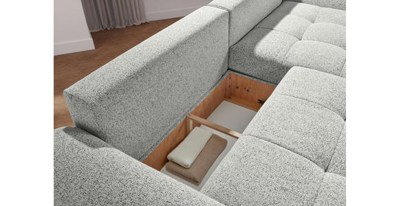 Ecksofa mit Funktion Creme Flachgewebe Zierkissen, Rückenkissen, Bettkasten, Schlaffunktion, Rücken echt, Liegefläche im Originalstoff  - Creme/Schwarz, KONVENTIONELL, Kunststoff/Textil (277/190cm) - Carryhome