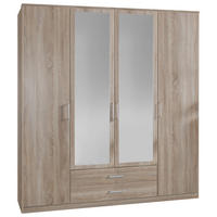 DREHTÜRENSCHRANK 180/199/58 cm,  in Eichefarben, 4-türig  - Eichefarben/Alufarben, KONVENTIONELL, Glas/Holzwerkstoff (180/199/58cm) - MID.YOU