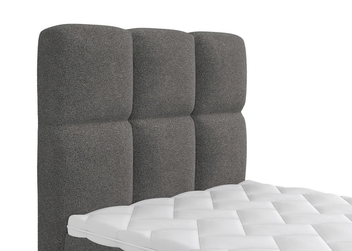 BOXBETT 120/200 cm,  in Dunkelgrau, gepolstertes Kopfteil, Bettkasten, Topper, H3 = fest  - Dunkelgrau/Schwarz, Design, Holzwerkstoff/Kunststoff (120/200cm) - Xora
