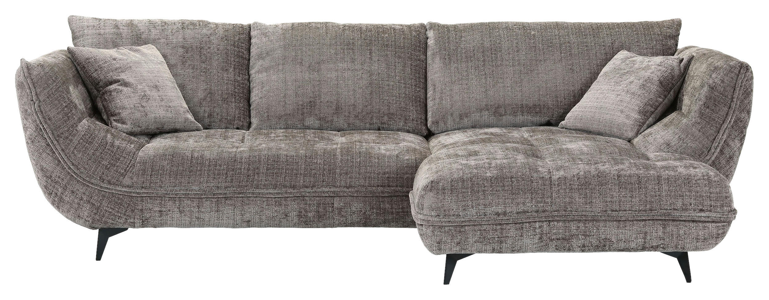 ECKSOFA Lavos Graubraun Chenille Zierkissen, Rückenkissen, Rücken echt  - Graubraun/Schwarz, Design, Textil/Metall (296/185cm) - Lomoco