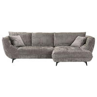 ECKSOFA Lavos Graubraun Chenille Zierkissen, Rückenkissen, Rücken echt  - Graubraun/Schwarz, Design, Textil/Metall (296/185cm) - Lomoco