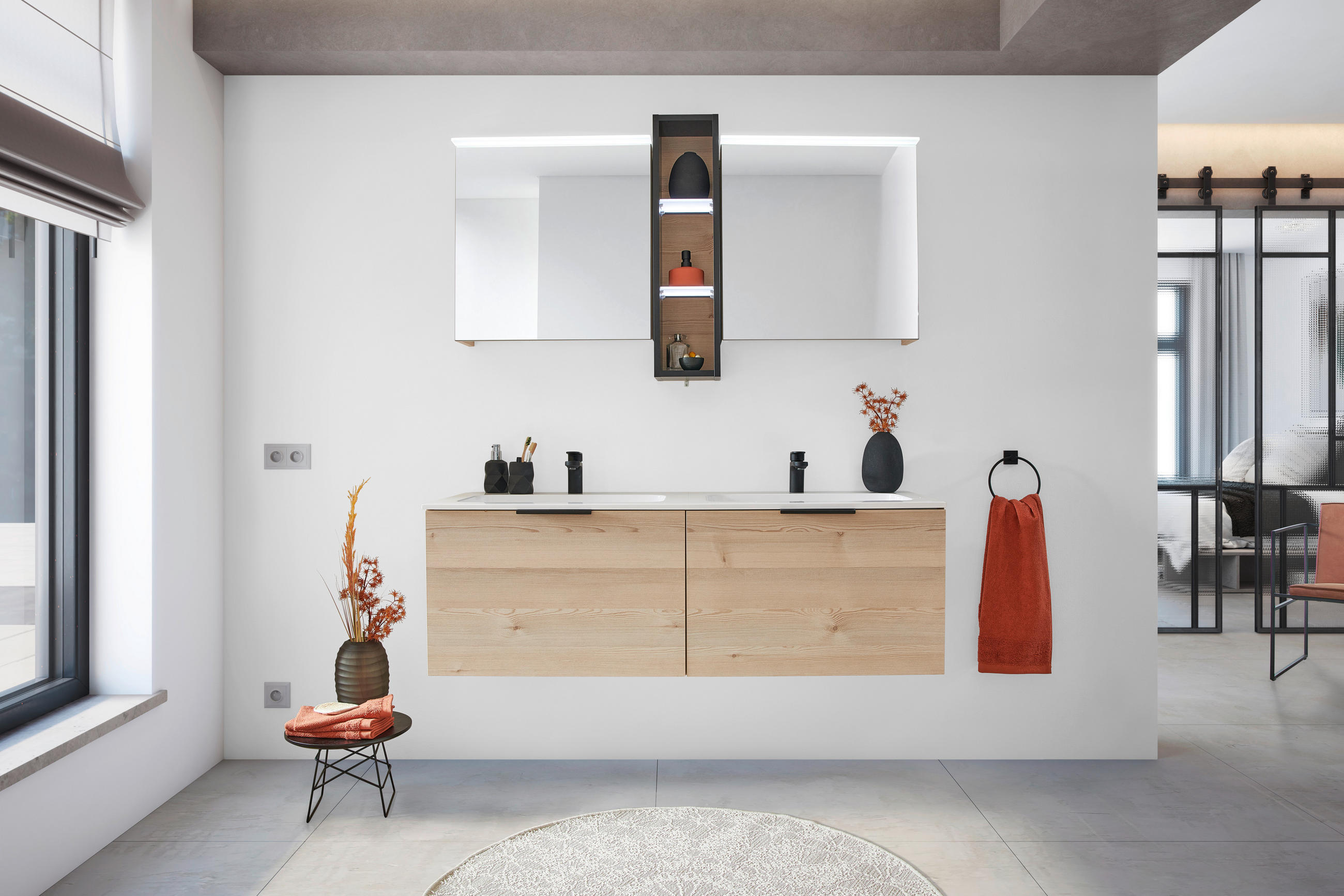 BADEZIMMER  in 140,5 cm  - Fichtefarben/Schwarz, KONVENTIONELL, Glas/Holzwerkstoff (140,5cm) - Moderano