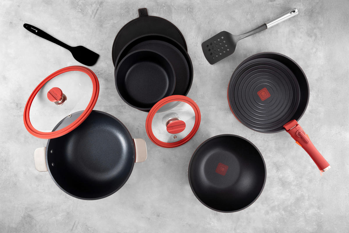KOCHTOPFSET SHARE PLAY 10-teilig  - Rot/Schwarz, Basics, Glas/Metall (30.3/32/32.6cm) - Masterpro