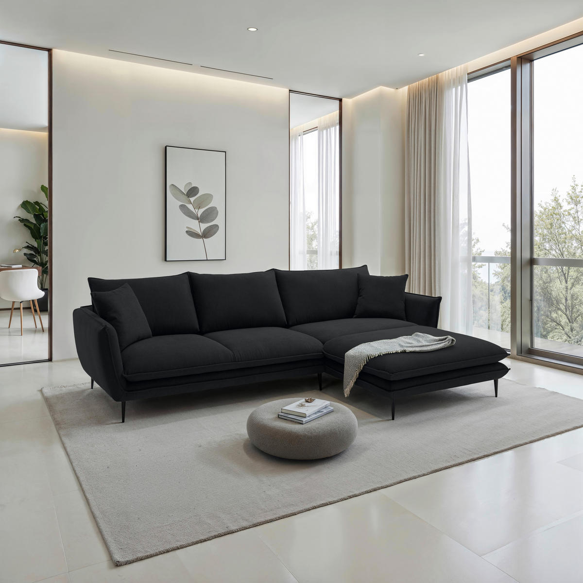 ECKSOFA Schwarz Webstoff  - Schwarz, KONVENTIONELL, Textil/Metall (304/196cm) - Hom`in