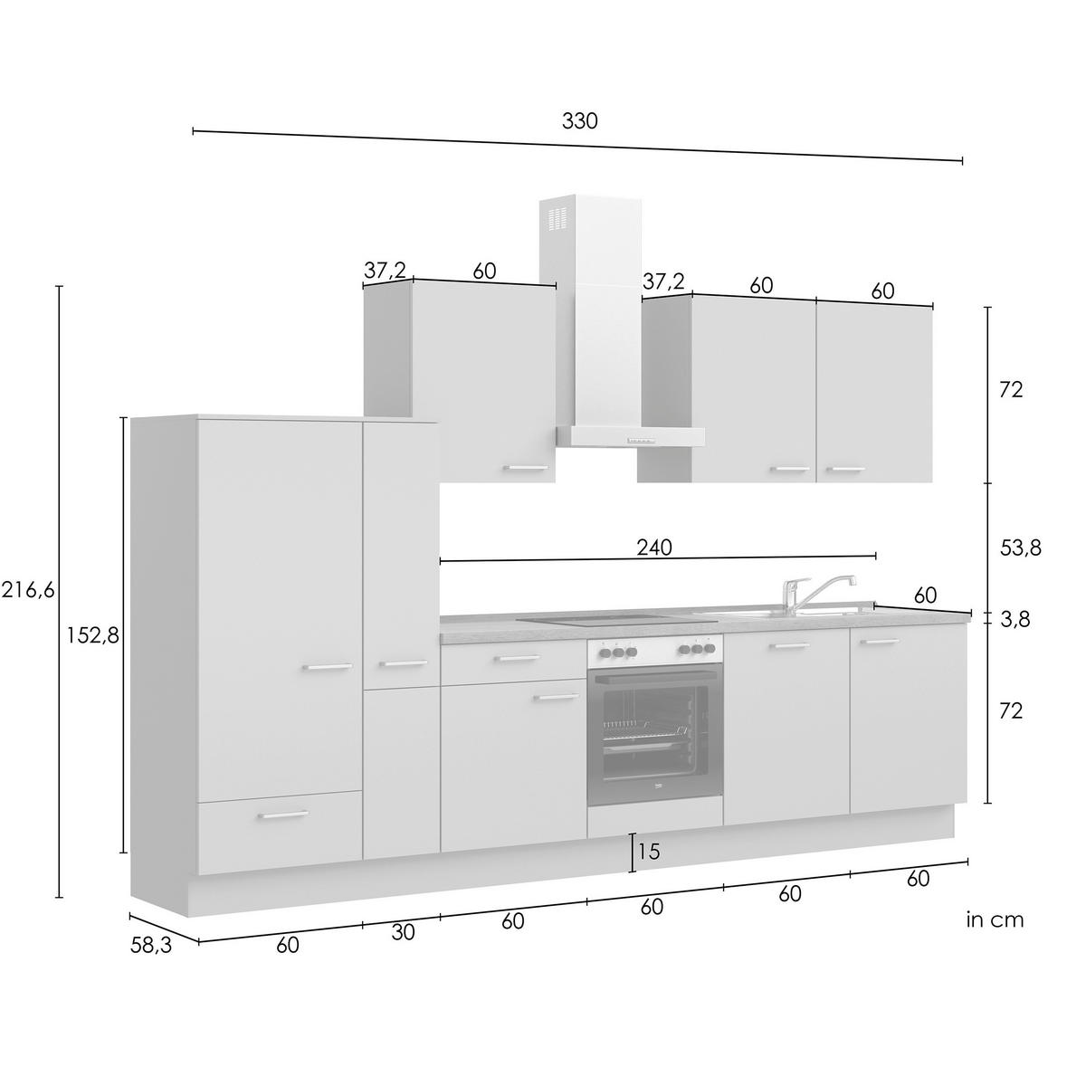 KÜCHENBLOCK Frame 330 cm  in Eichefarben, Beigebraun  - Edelstahlfarben/Eichefarben, MODERN, Holzwerkstoff/Metall (330cm) - Nobilia