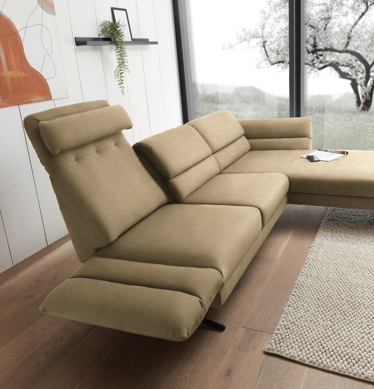 ECKSOFA in Flachgewebe Senfgelb  279-327/176-217 cm  - Senfgelb/Schwarz, Design, Textil/Metall (279-327/176-217cm) - Dieter Knoll