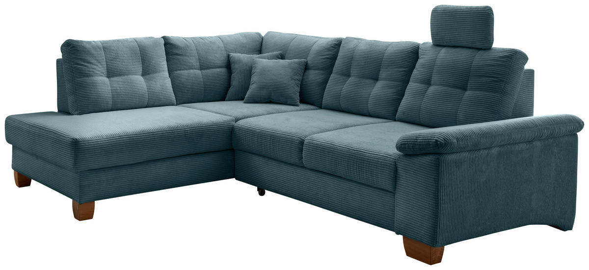 ECKSOFA in Cord Petrol  - Petrol/Naturfarben, Modern, Holz/Textil (206/274cm) - Livetastic