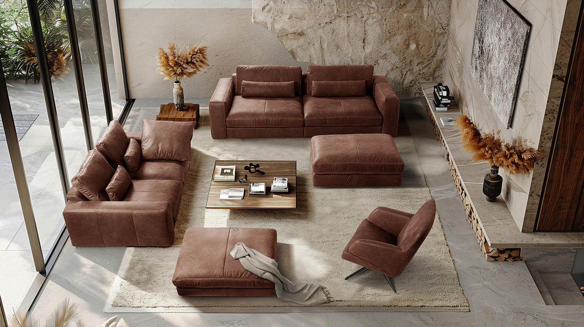 2-SITZER-SOFA  in Echtleder Braun   - Beige/Schwarz, Design, Leder/Kunststoff (240/85/123cm) - Livetastic