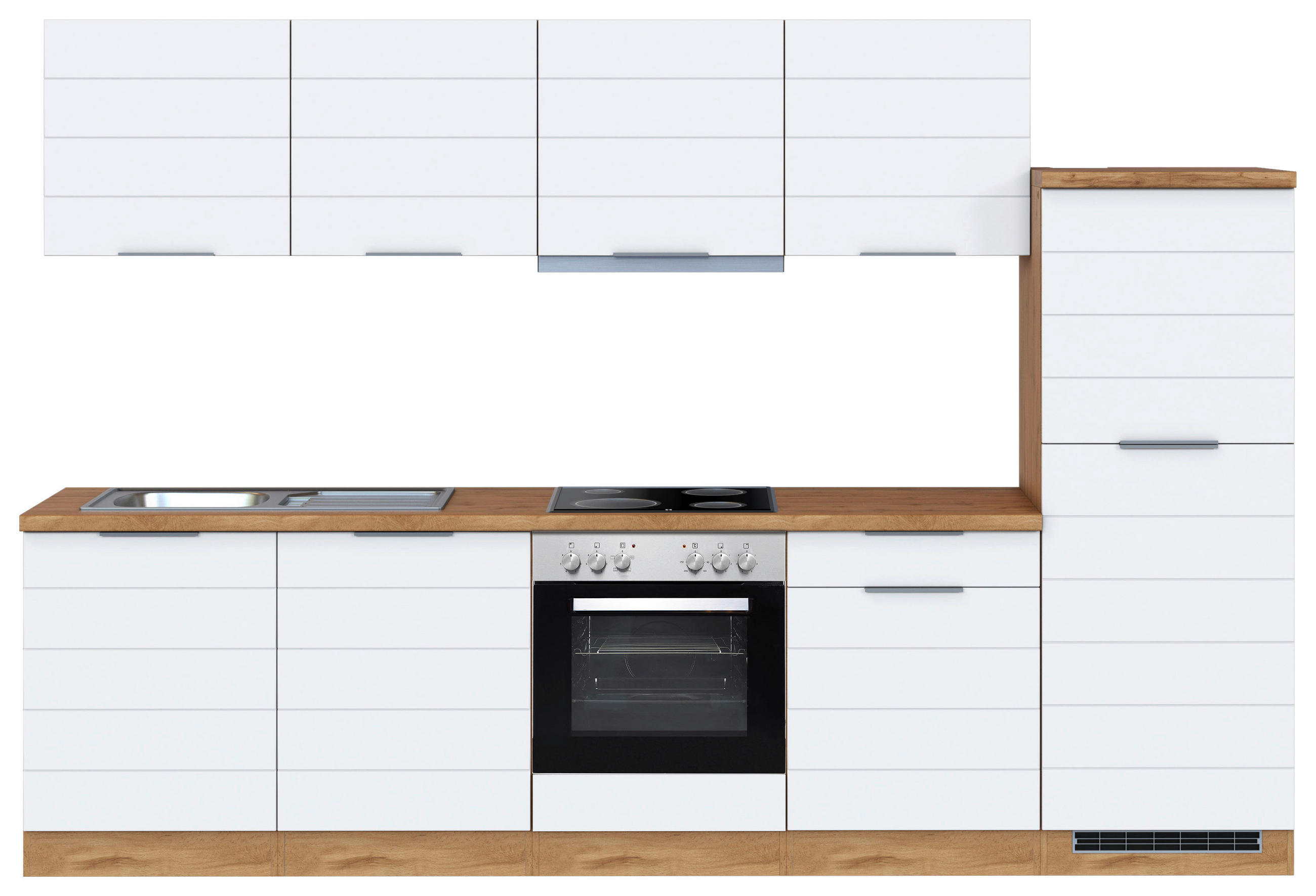KÜCHENBLOCK 300 cm   in Weiss, Eiche Wotan  - Weiss/Eiche Wotan, Design, Holzwerkstoff/Metall (300cm) - Held