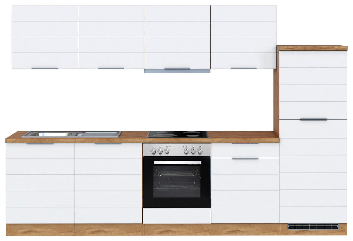 KÜCHENBLOCK 300 cm   in Weiss, Eiche Wotan  - Weiss/Eiche Wotan, Design, Holzwerkstoff/Metall (300cm) - Held