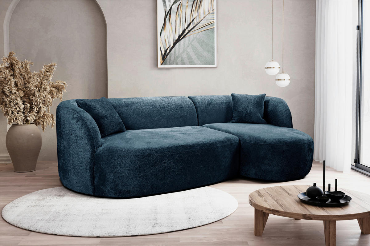 ECKSOFA in Bouclé Blau  - Blau/Schwarz, Design, Kunststoff/Textil (264/143cm) - MID.YOU