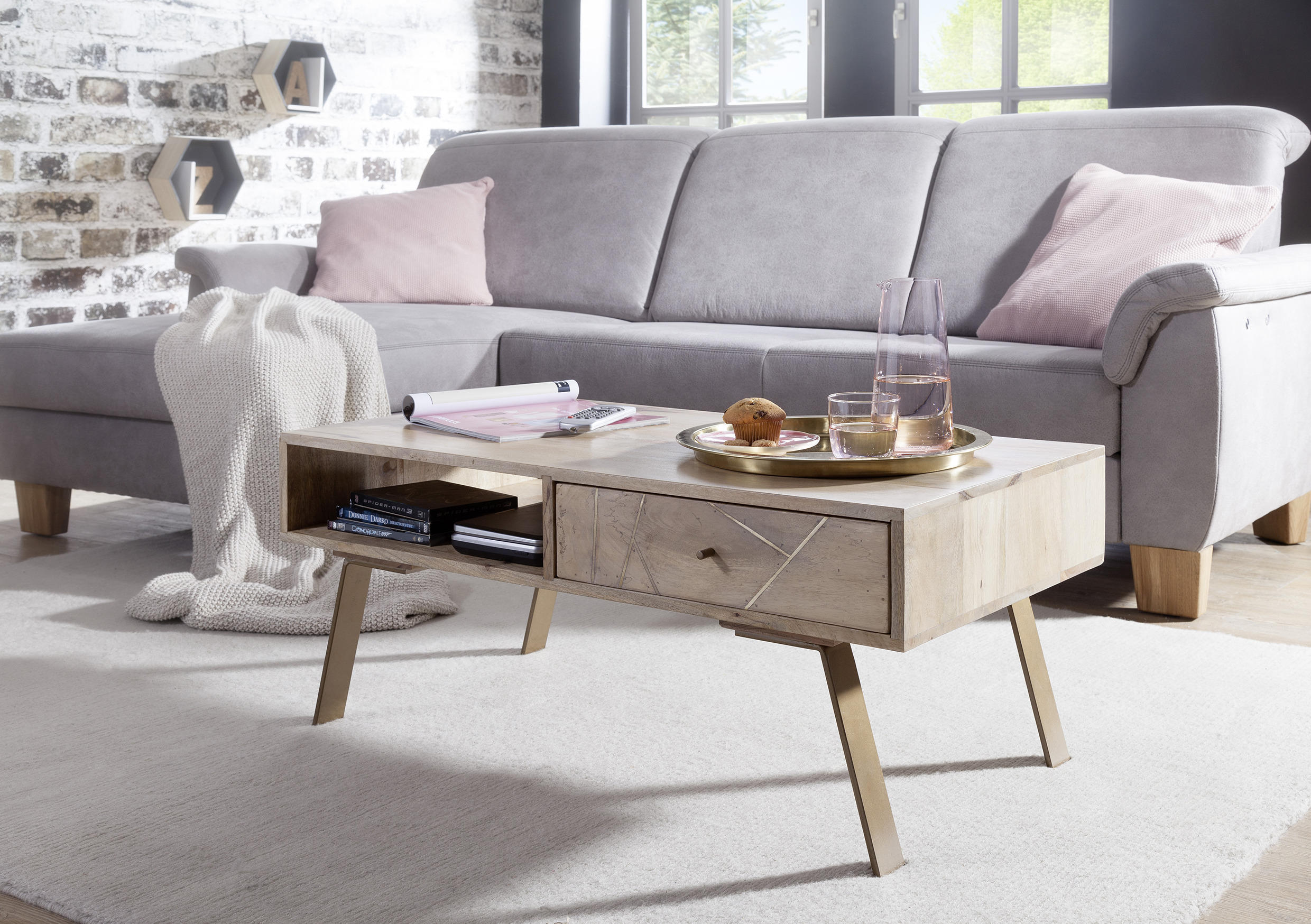 COUCHTISCH Mangoholz massiv 95/50/42 cm rechteckig Braun  - Braun, Design, Holz/Metall (95/50/42cm) - MID.YOU