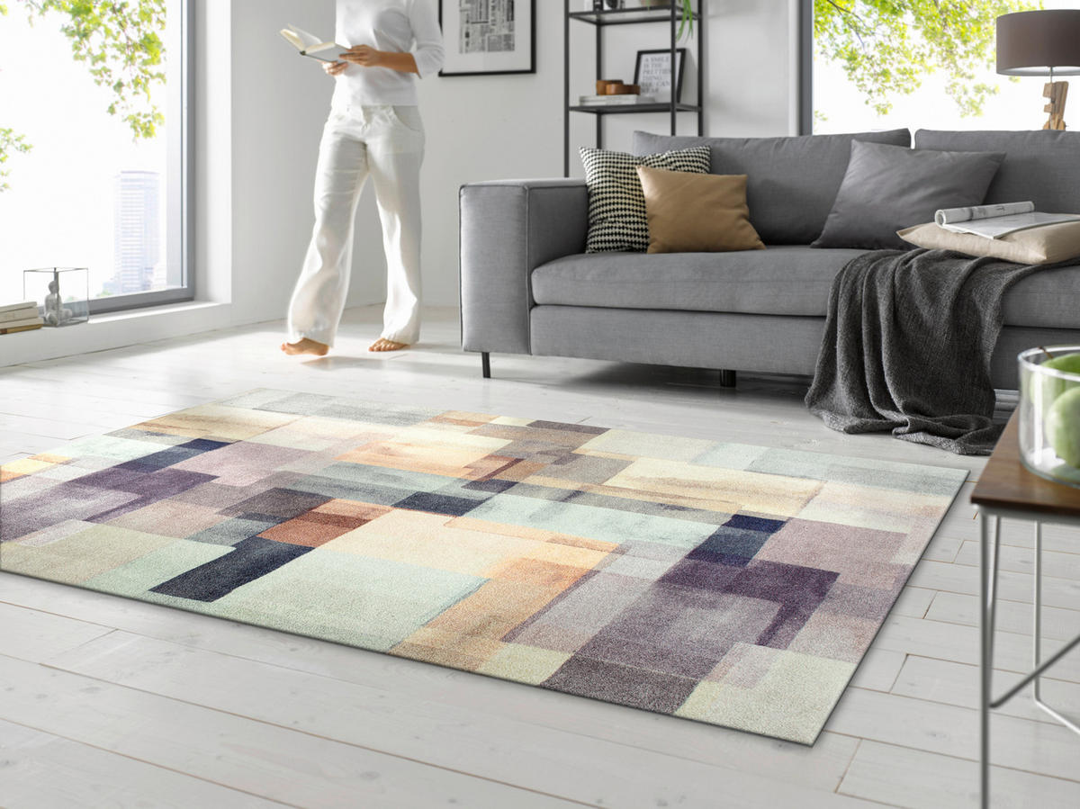 FLACHWEBETEPPICH 140/200 cm Gentle Blocks Grau  - Grau, Design, Kunststoff/Textil (140/200cm) - wash+dry