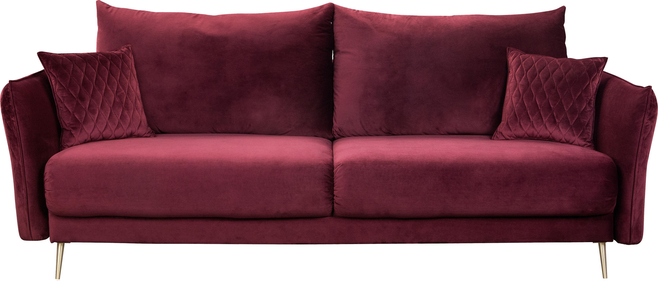 SCHLAFSOFA  mit Schlafen auf Sitzhöhe, Rücken echt Samt Weinrot  - Weinrot/Goldfarben, Design, Textil/Metall (235/96/104cm) - MID.YOU