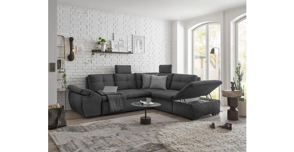 ECKSOFA  in Mikrovelours Grau  - Schwarz/Grau, KONVENTIONELL, Kunststoff/Textil (265/217cm) - Carryhome