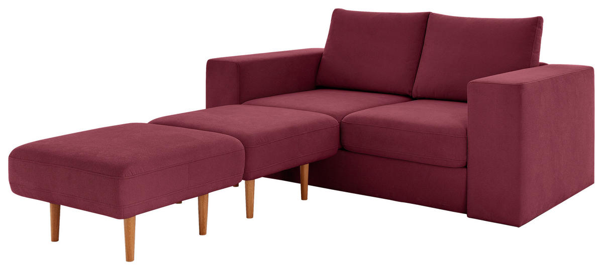 DREISITZER-SOFA inkl. Hocker in Webstoff Rot, Beere  - Eichefarben/Beere, Design, Holz/Textil (212/96/107cm) - LOOKS by W.Joop