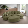 Wohnlandschaft inkl. Hocker Olivgrün Cord  - Schwarz/Olivgrün, Design, Kunststoff/Textil (300/160cm) - Livetastic