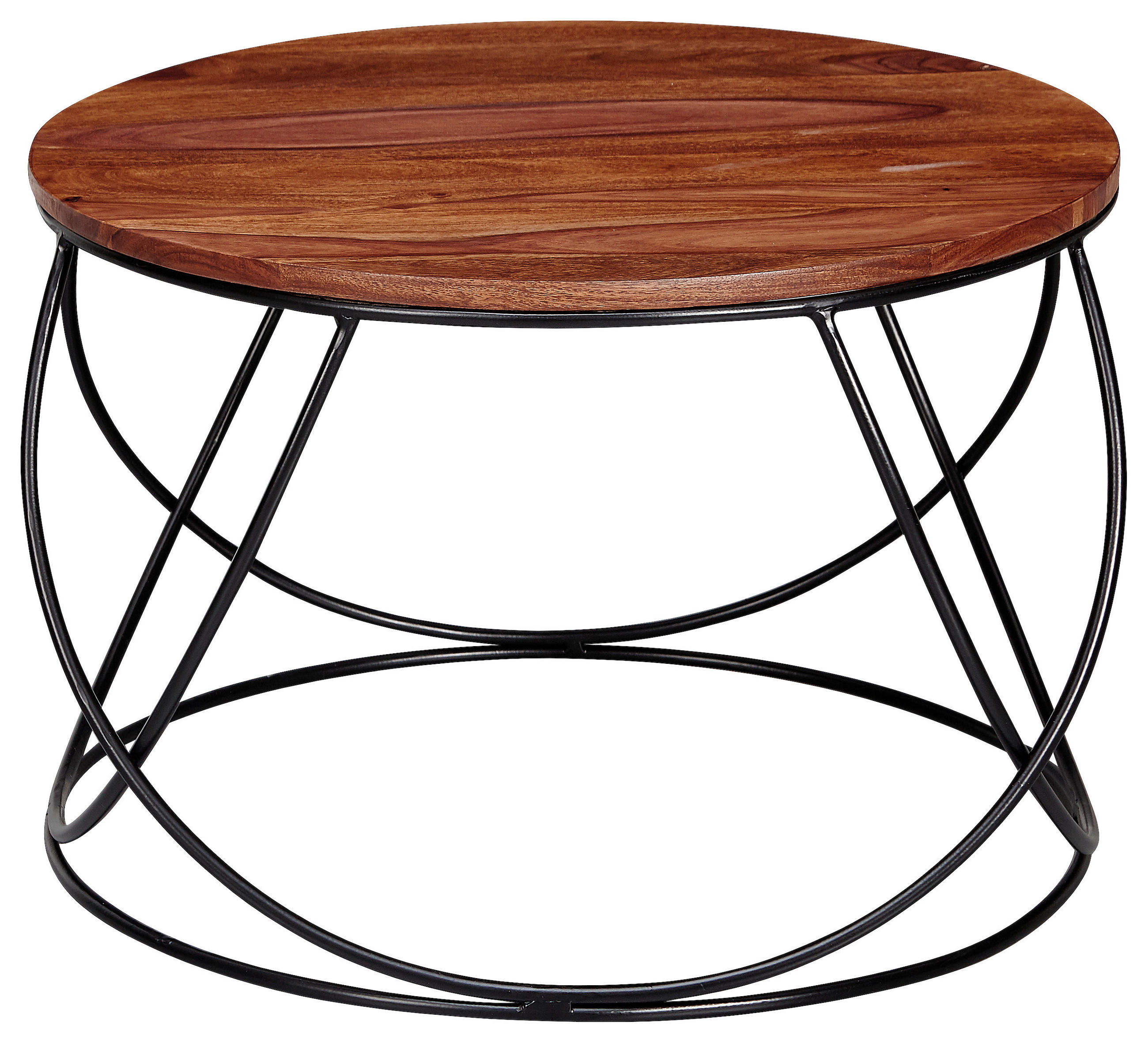 COUCHTISCH Sheesham massiv 60/60/40 cm rund Sheeshamfarben  - Sheeshamfarben/Schwarz, KONVENTIONELL, Holz/Metall (60/60/40cm) - MID.YOU