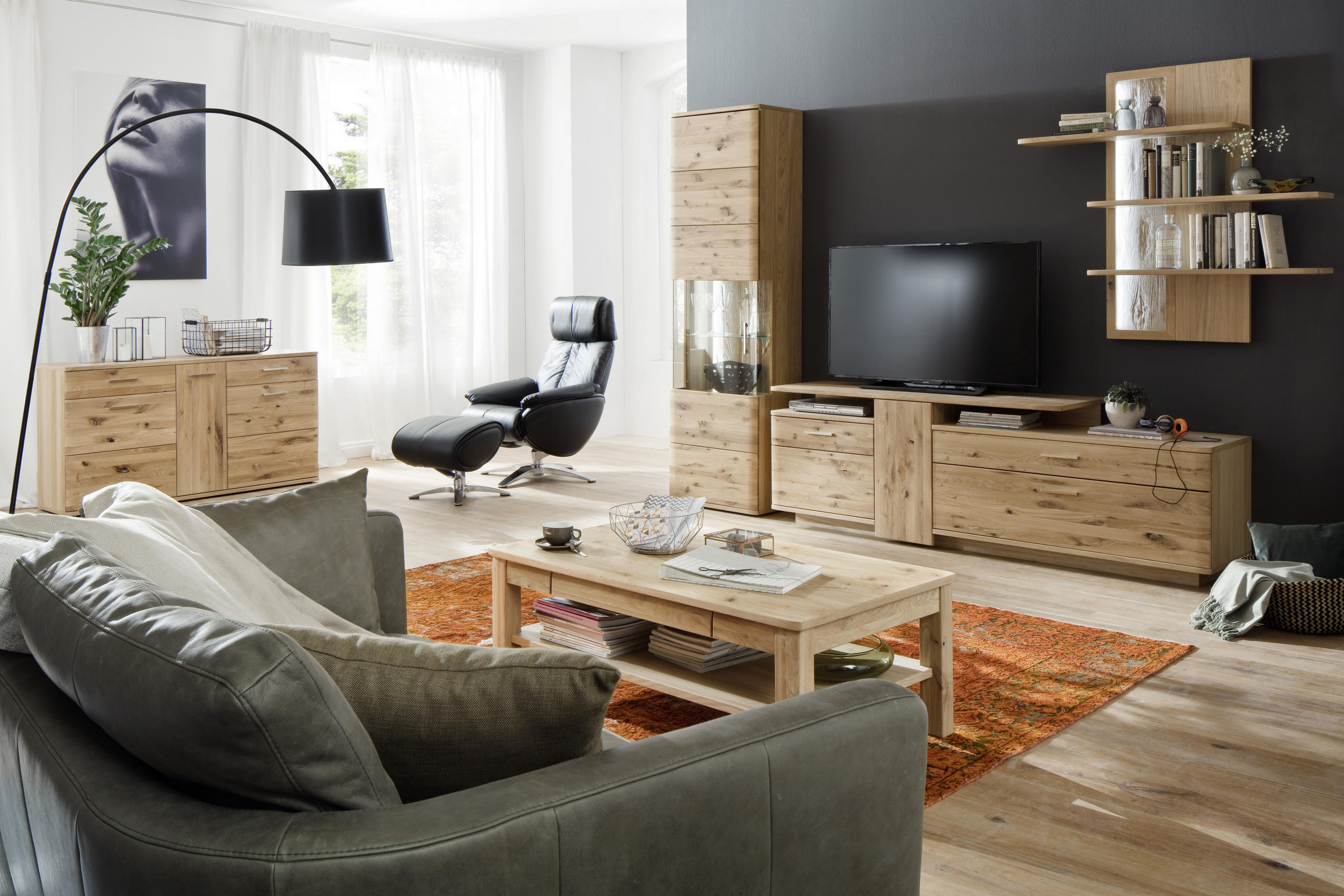 TV-BÄNK  i 210/67/46 cm  - nickelfärgad/ekfärgad, Design, metall/trämaterial (210/67/46cm) - Livetastic