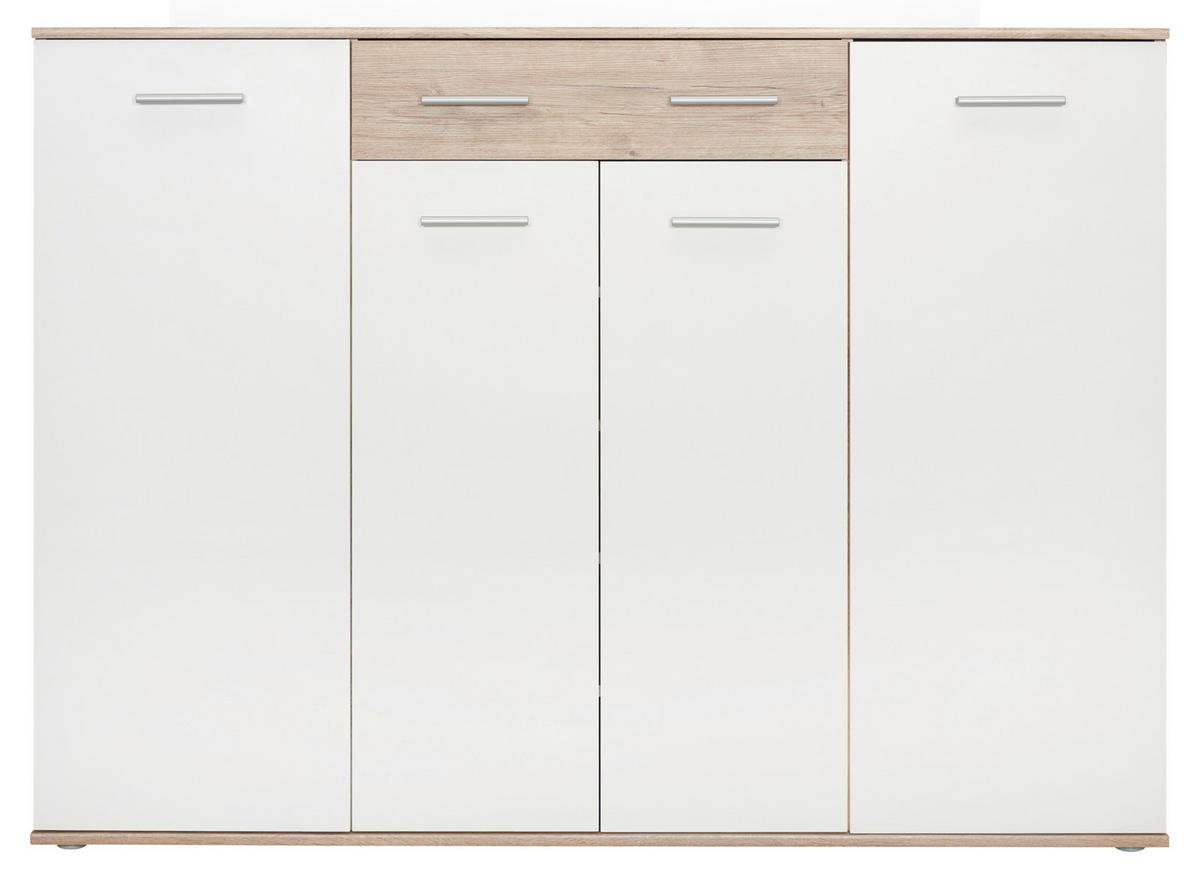 BOTNÍK, bílá, barvy dubu, 160/120/35 cm - bílá/barvy stříbra, Design, kompozitní dřevo/plast (160/120/35cm) - Xora