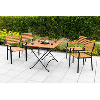 GARTENTISCHGRUPPE EukalyptusholzHartholz Stahl  - Schwarz/Naturfarben, KONVENTIONELL, Holz/Metall - Gardenson