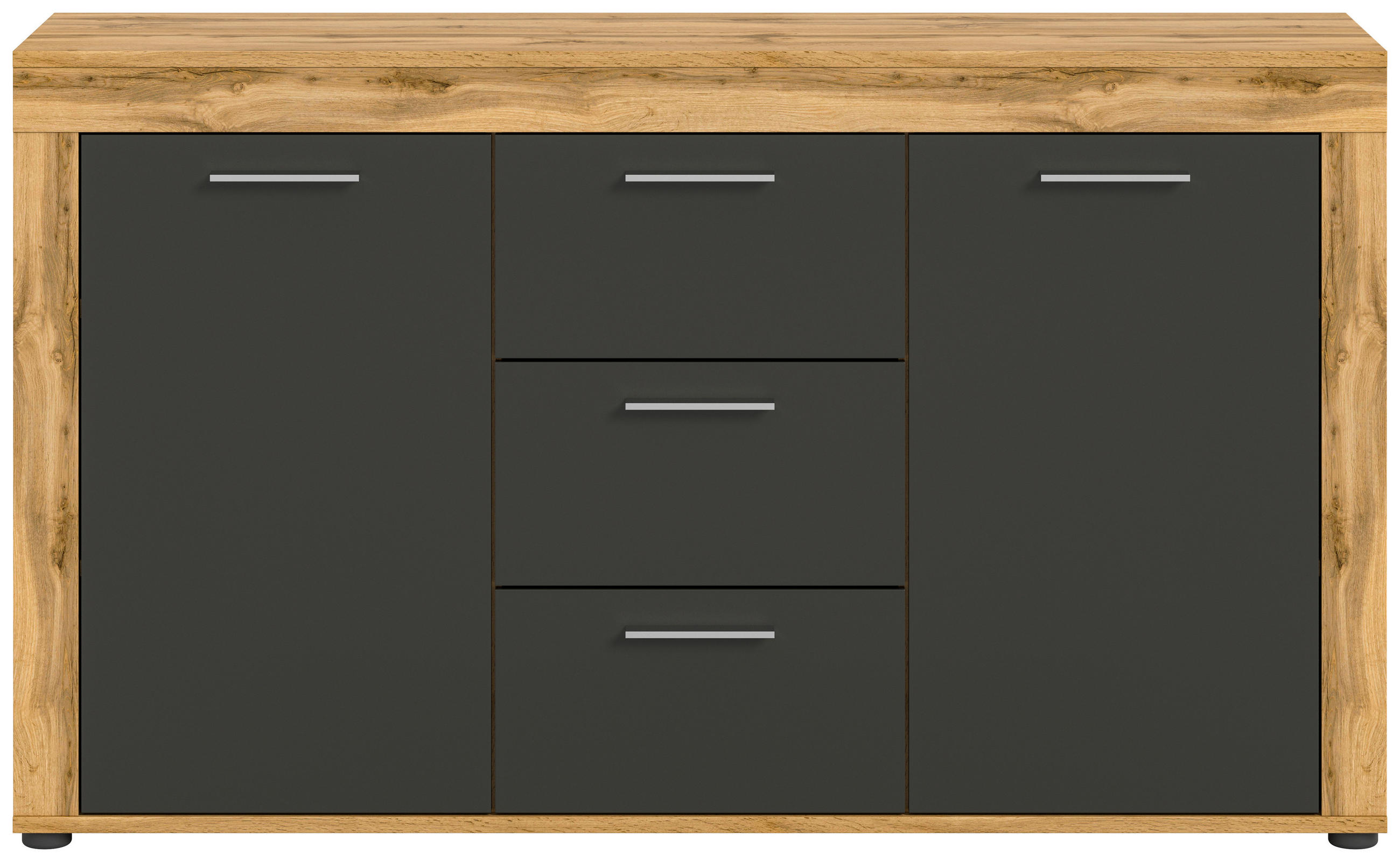 SIDEBOARD Jam  in 125/80/35 cm  - Silberfarben/Eiche Wotan, Design, Holzwerkstoff/Kunststoff (125/80/35cm) - MID.YOU