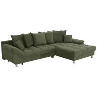 ECKSOFA in Flachgewebe, Mikrofaser Grün  - Chromfarben/Grün, Design, Kunststoff/Textil (312/198cm) - Livetastic