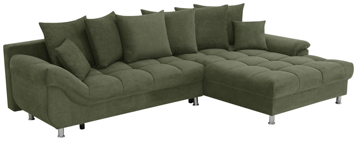 ECKSOFA in Flachgewebe, Mikrofaser Grün  - Chromfarben/Grün, Design, Kunststoff/Textil (312/198cm) - Livetastic