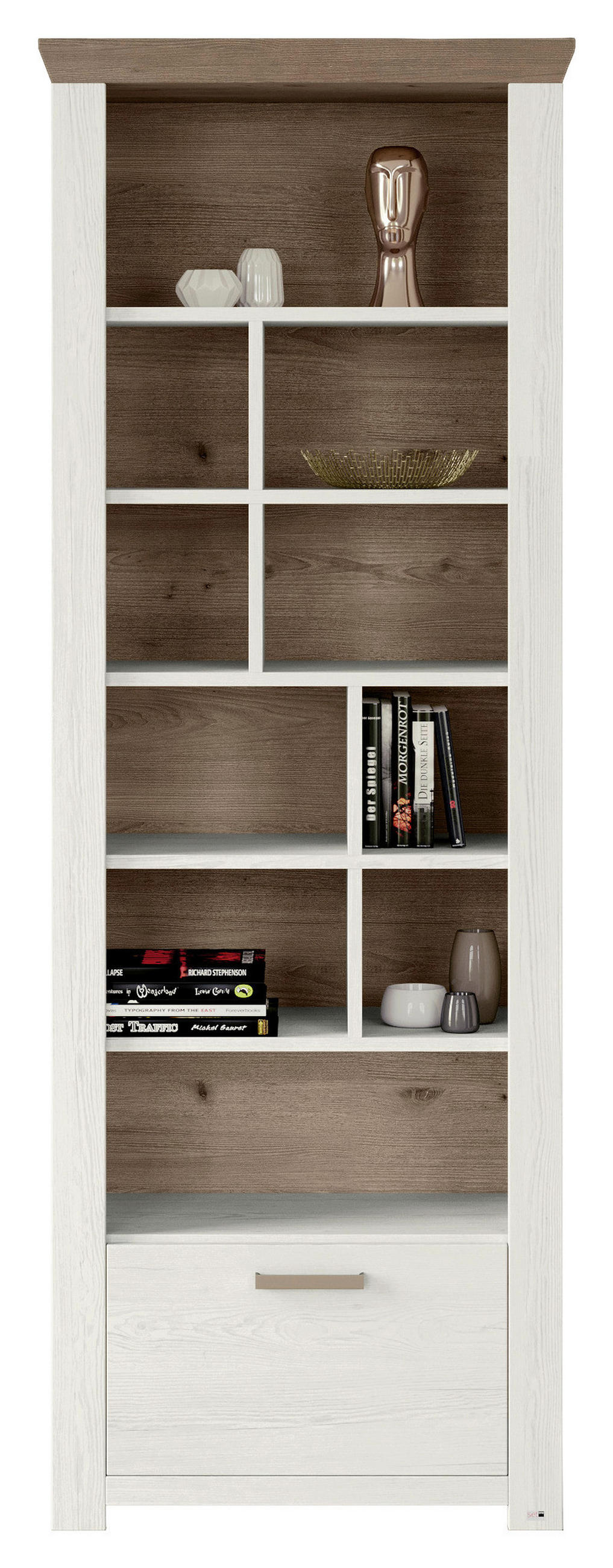 REGAL Weiß, Eichefarben  - Eichefarben/Weiß, Design, Holzwerkstoff/Metall (74,5/206,6/42,2cm) - SetOne by Musterring