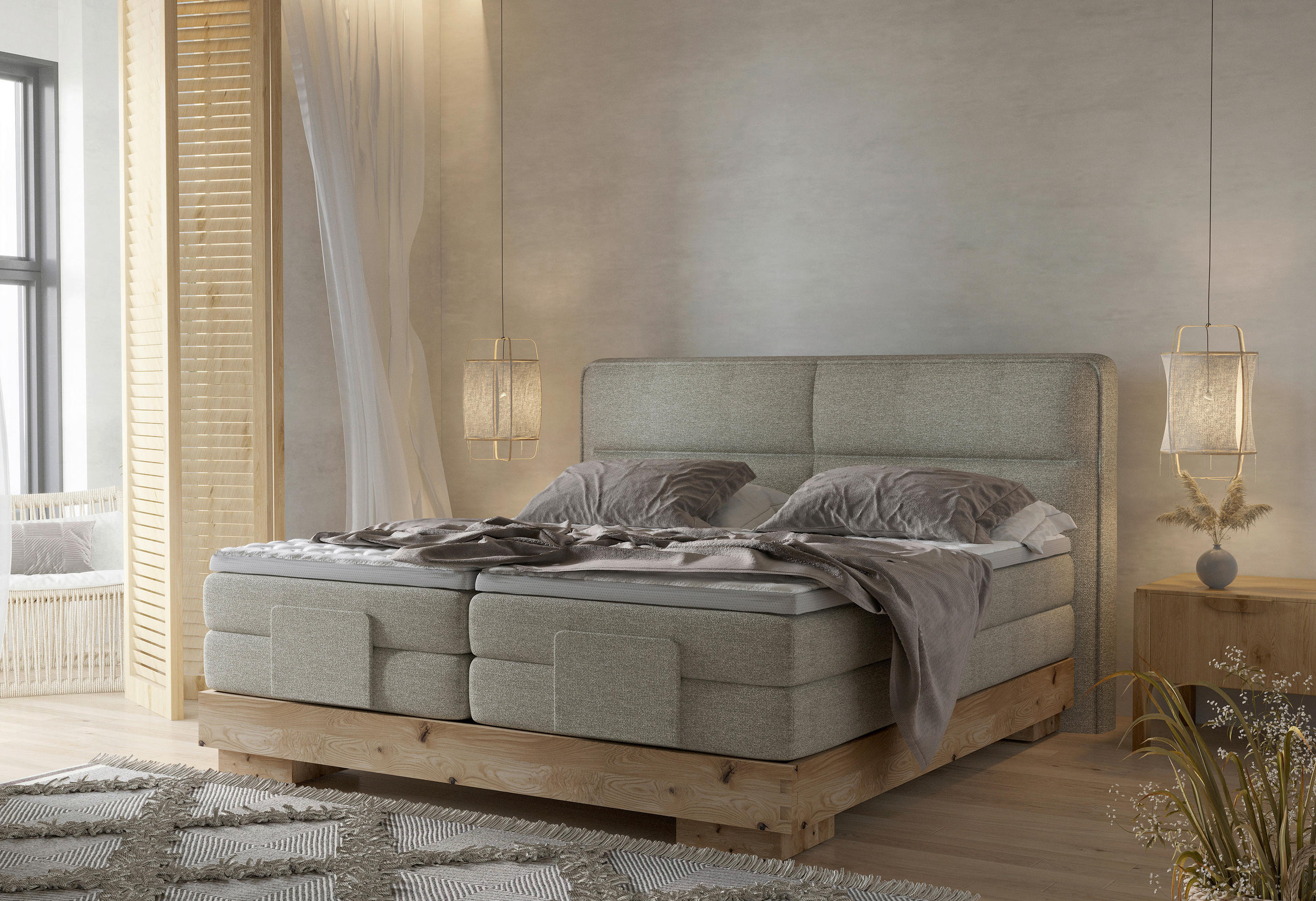 BOXSPRINGBETT 180/200 cm  in Eichefarben, Olivgrün  - Eichefarben/Olivgrün, Natur, Holz/Textil (180/200cm) - Valnatura