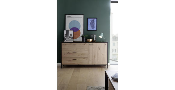 SIDEBOARD 146/83/40 cm  - Eichefarben/Anthrazit, Design, Holzwerkstoff/Metall (146/83/40cm) - Carryhome