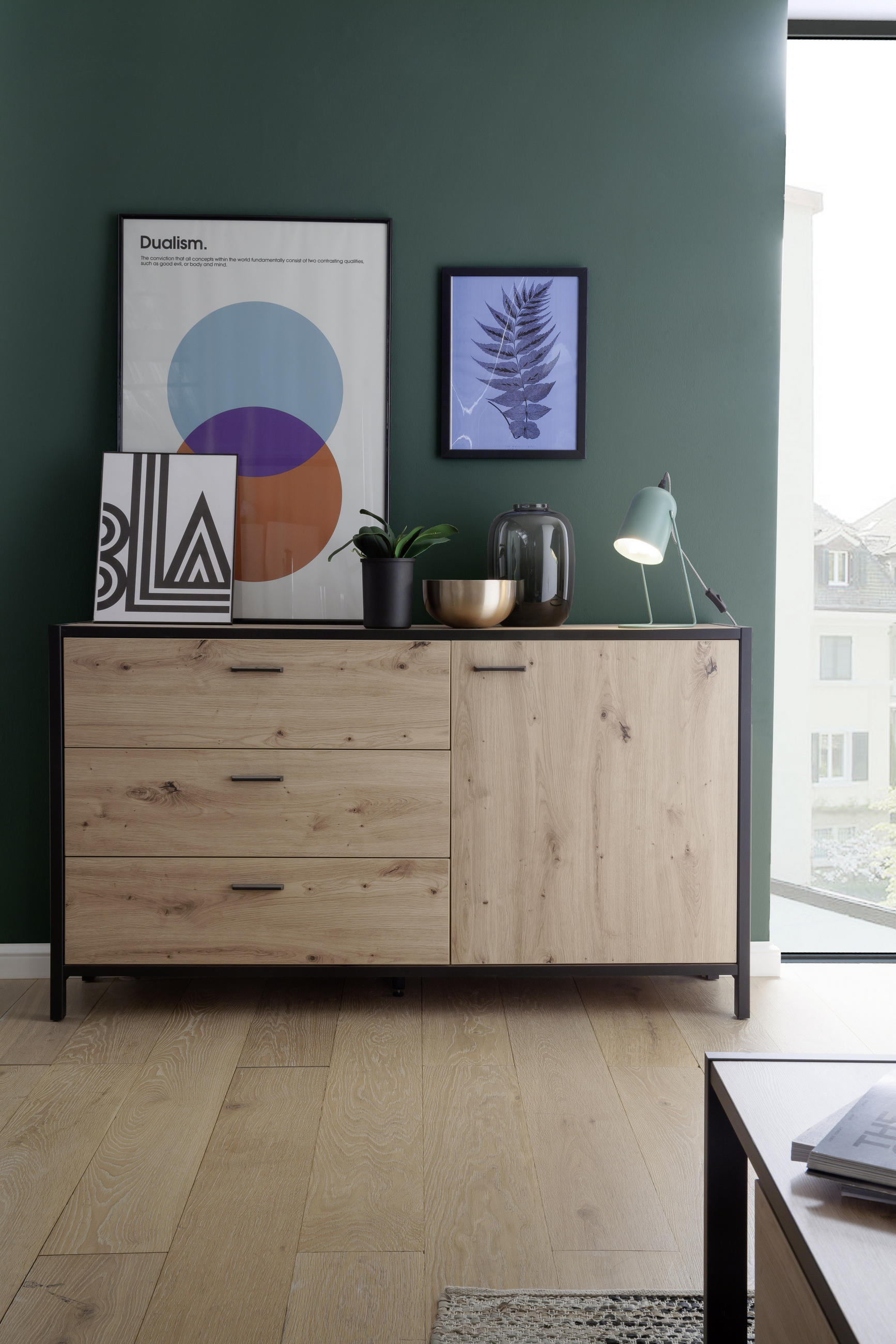 SIDEBOARD Anthrazit, Eichefarben Einlegeboden - Eichefarben/Anthrazit, Design, Holzwerkstoff/Metall (146/83/40cm) - Carryhome