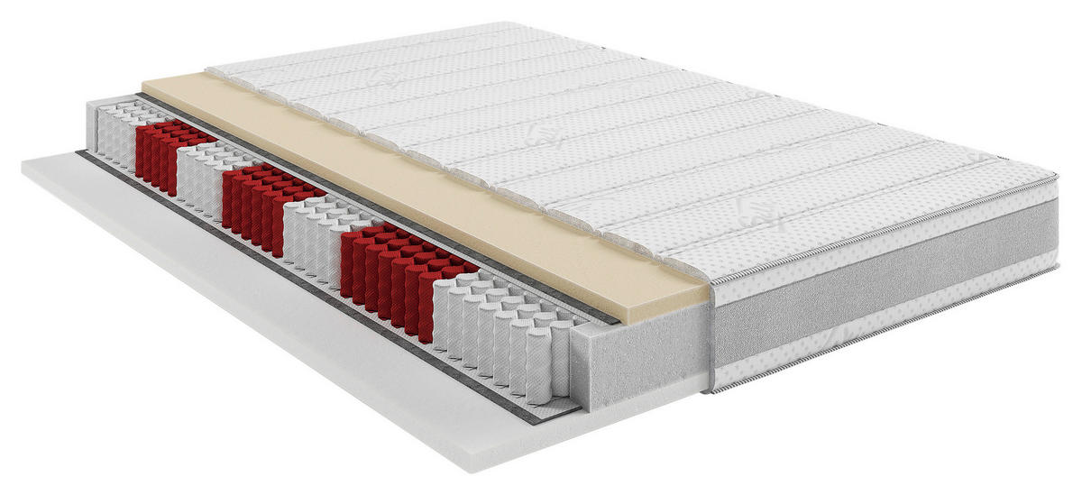 TASCHENFEDERKERNMATRATZE Only H3/H4, 140/200 cm, Höhe ca.: 20 cm, H3 + H4 = fest + sehr fest, 7-Zonen - Weiß, Basics, Textil (140/200cm) - Livetastic