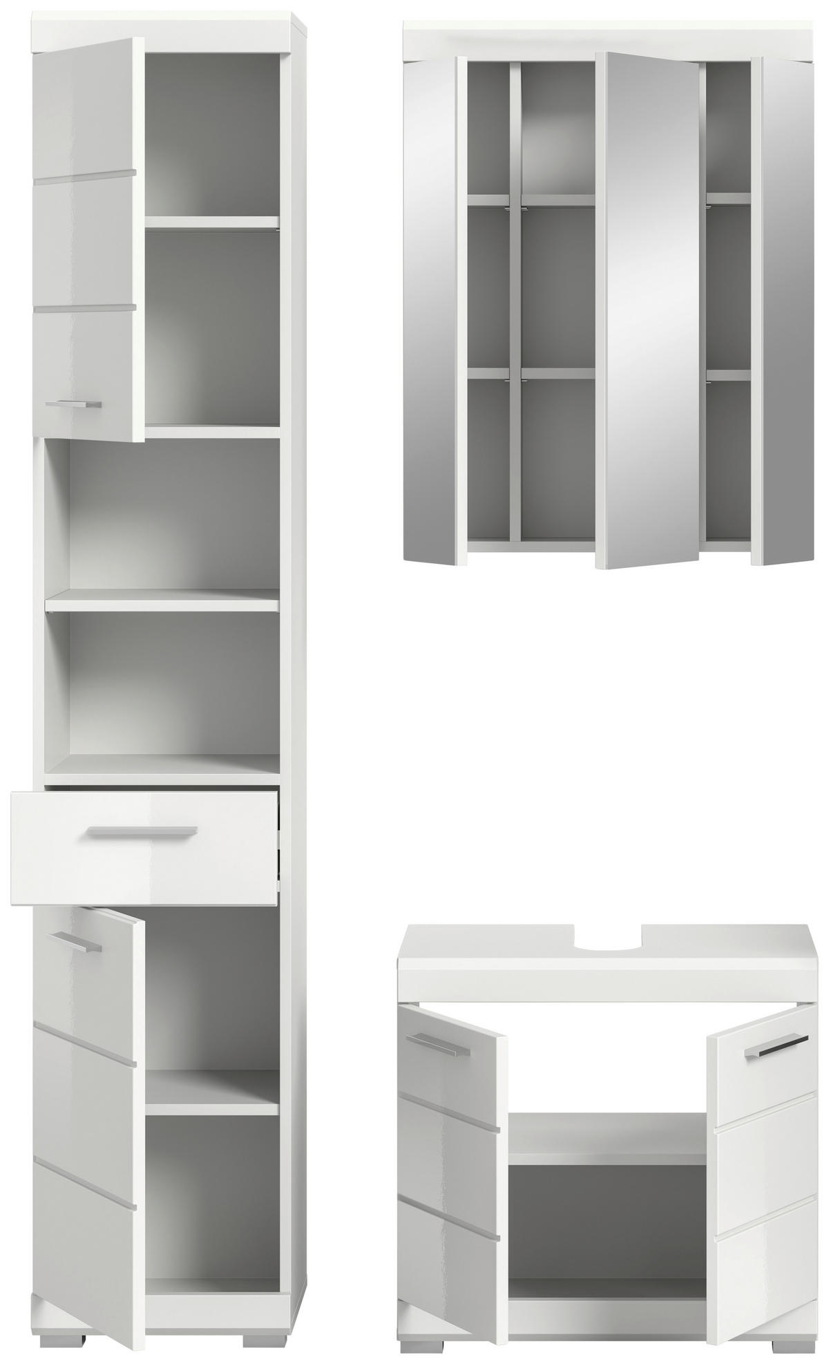 BADEZIMMER 3-teilig  in 97 cm  - Weiß Hochglanz/Silberfarben, MODERN, Glas/Holzwerkstoff (97cm) - MID.YOU