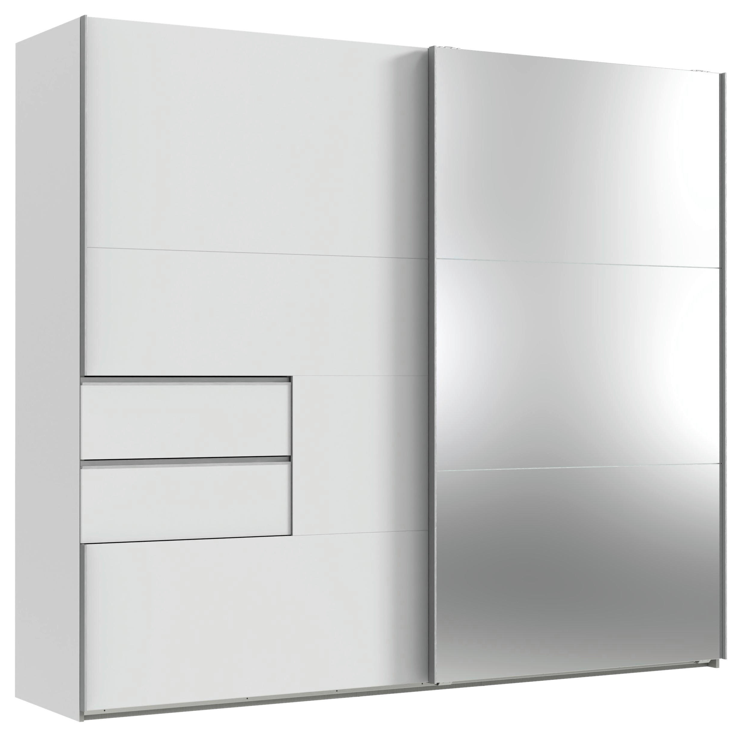 SCHWEBETÜRENSCHRANK 2-türig Weiß  - Alufarben/Weiß, MODERN, Glas/Holzwerkstoff (250/216/65cm) - Stylife