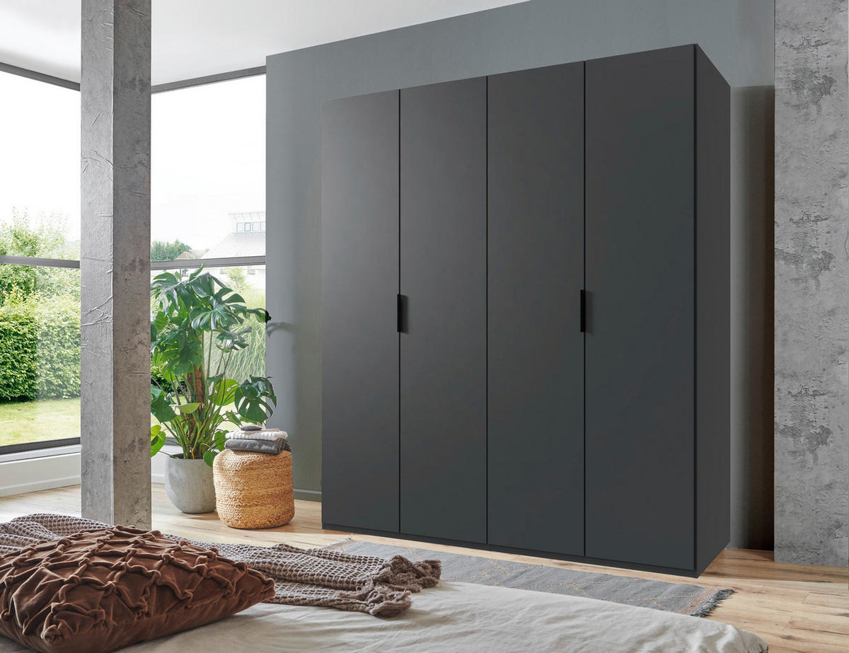 FALTTÜRENSCHRANK 200/216/58 cm 4-türig Graphitfarben  - Schwarz/Graphitfarben, Design, Holzwerkstoff (200/216/58cm) - Boxxx