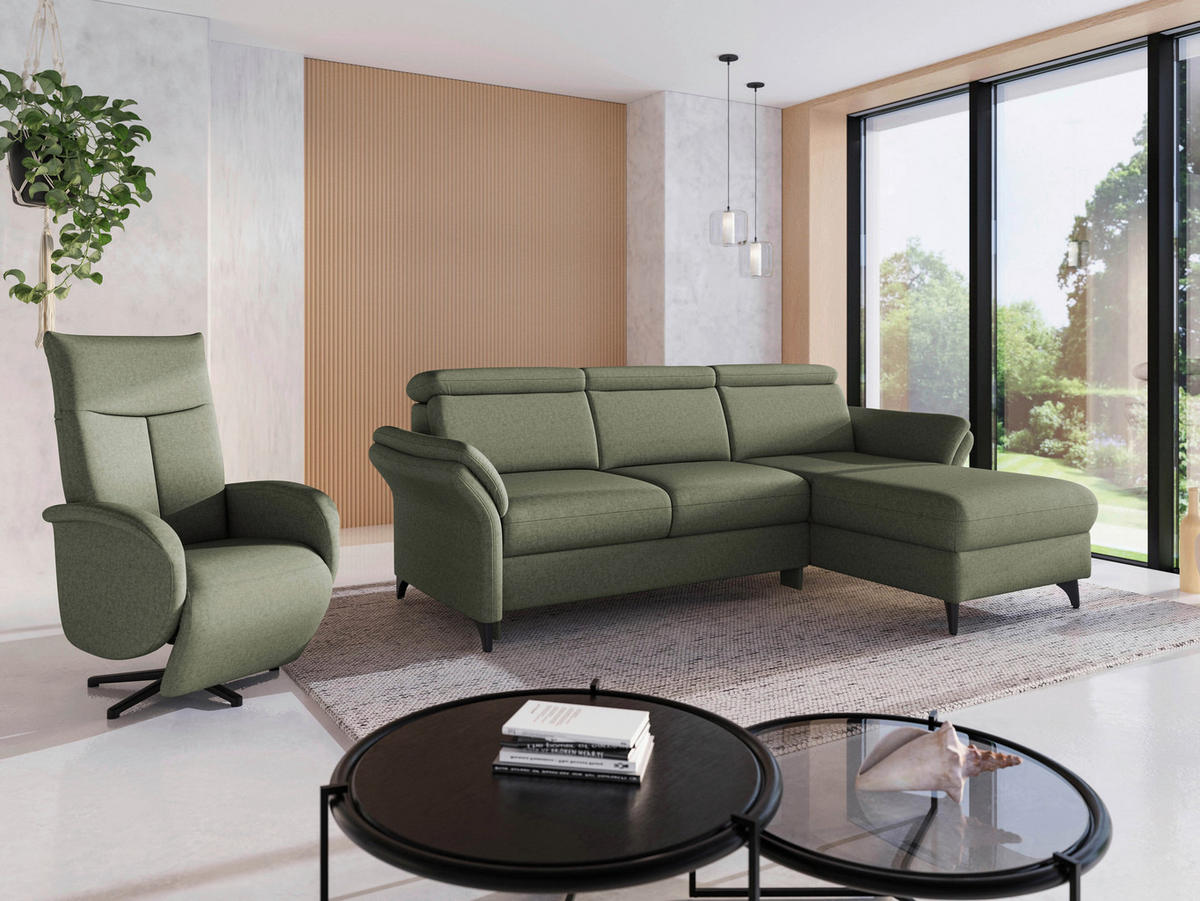 ECKSOFA GLENDALE E Olivgrün Flachgewebe  - Schwarz/Olivgrün, KONVENTIONELL, Textil/Metall (253/166cm) - Sit & More