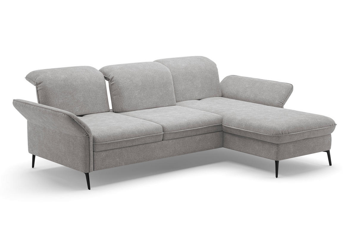 ECKSOFA in Flachgewebe Hellgrau  - Hellgrau/Schwarz, Konventionell, Textil/Metall (264/198cm) - Sit & More