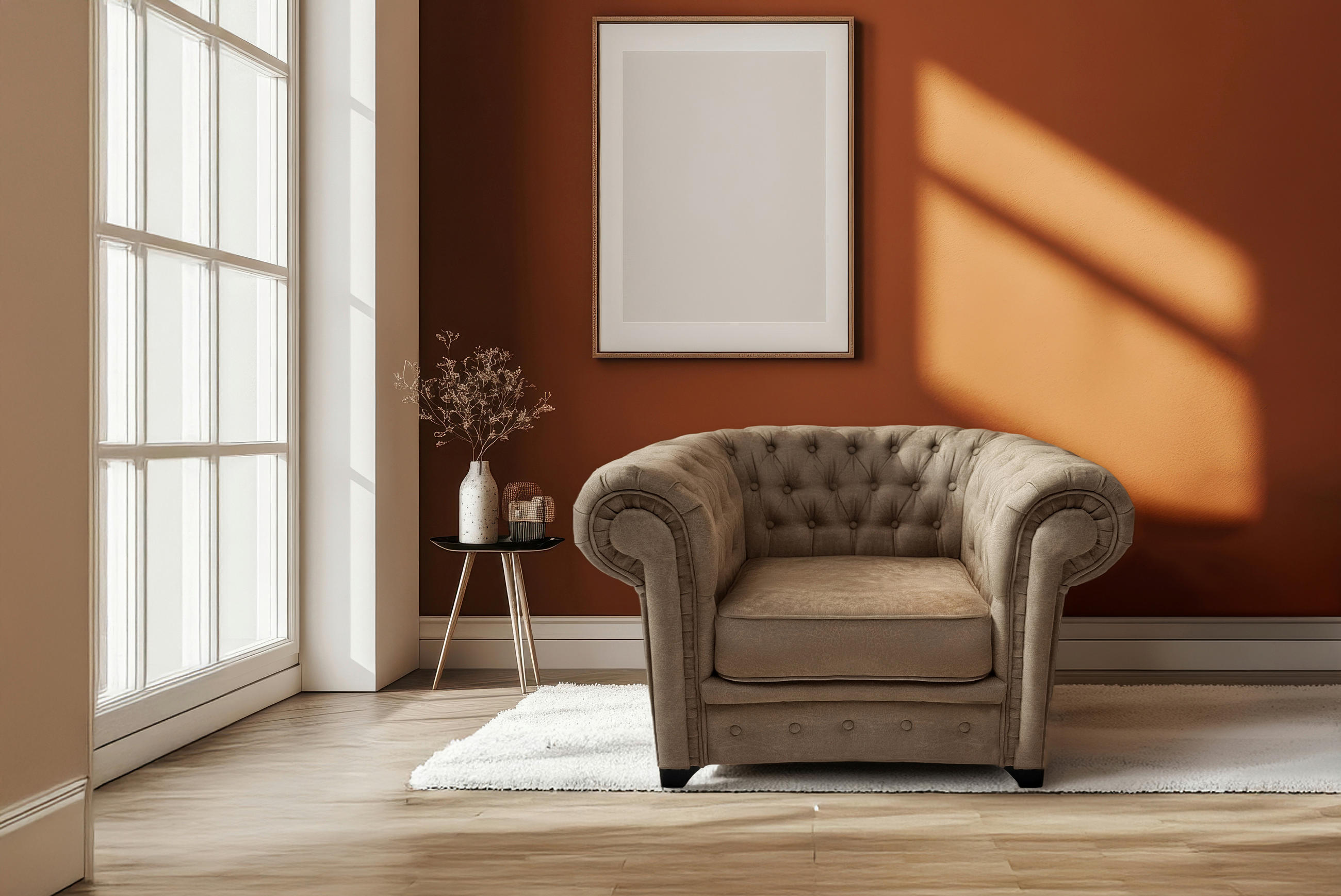 Livetastic KŘESLO CHESTERFIELD, textil, kompozitní dřevo, světle hnědá