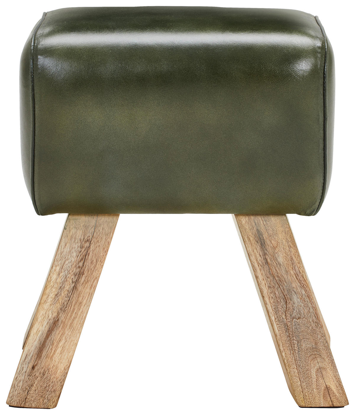 HOCKER Echtleder Mangoholz Olivgrün  - Naturfarben/Olivgrün, LIFESTYLE, Leder/Holz (42/45/35cm) - Livetastic